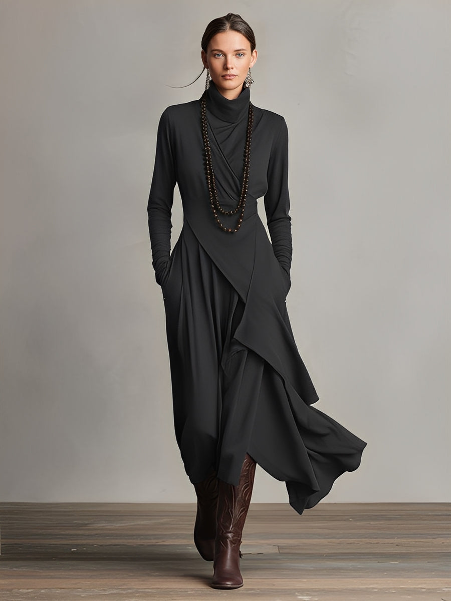 Natalia | Robe maxi tricotée asymétrique à col roulé