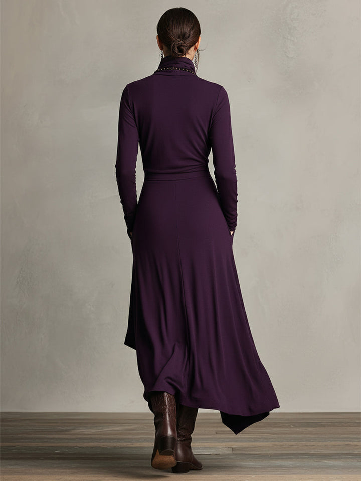 Natalia | Robe maxi tricotée asymétrique à col roulé