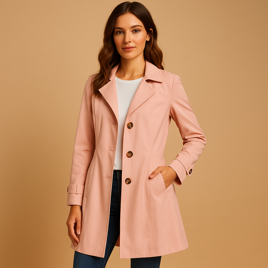 Women's Trenchcoat Polyester Button Closure Structured Fit Workwear