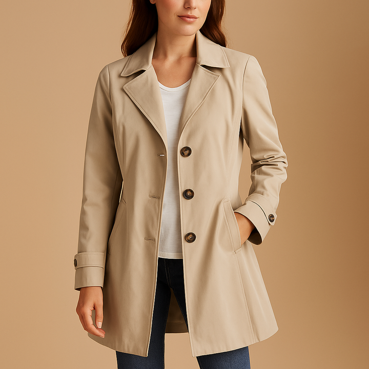 Women's Trenchcoat Polyester Button Closure Structured Fit Workwear