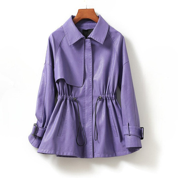 Veste en cuir en peau de mouton véritable, taille cintrée  