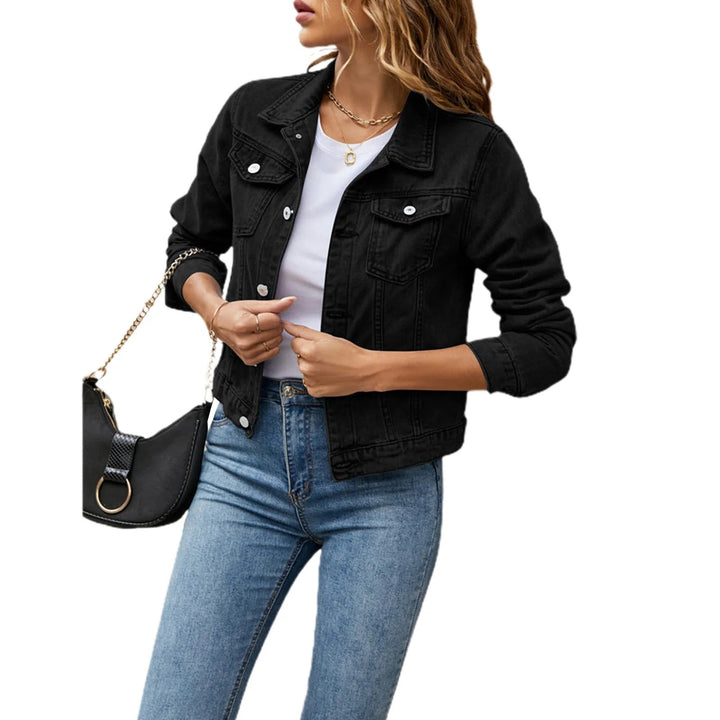 Womens Cropped Denim Jacket Button Front Layer