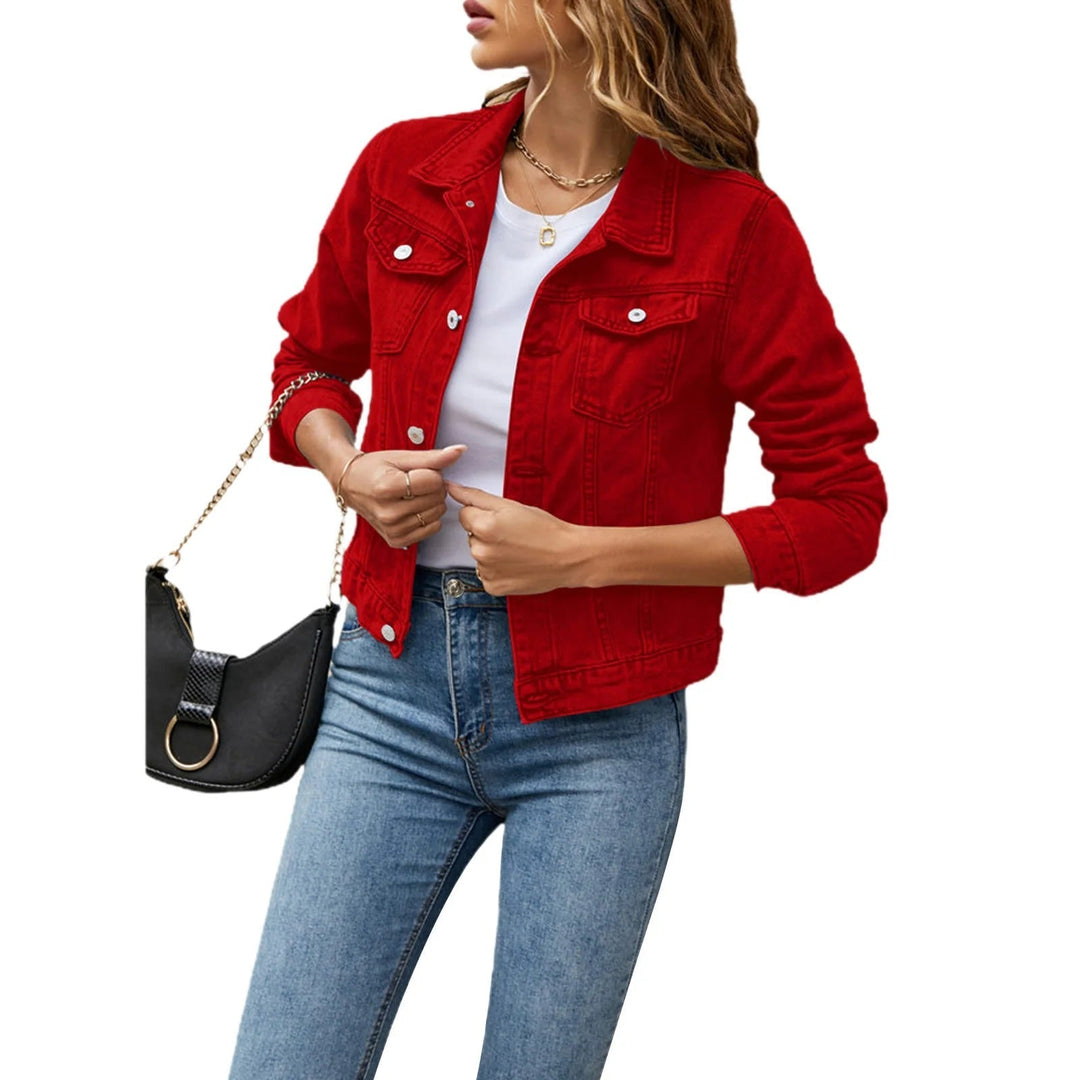 Womens Cropped Denim Jacket Button Front Layer