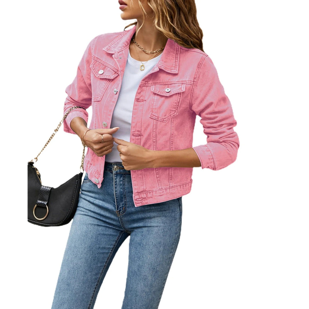 Womens Cropped Denim Jacket Button Front Layer