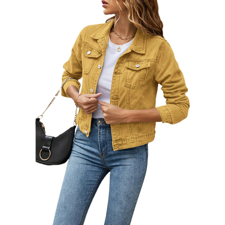 Womens Cropped Denim Jacket Button Front Layer
