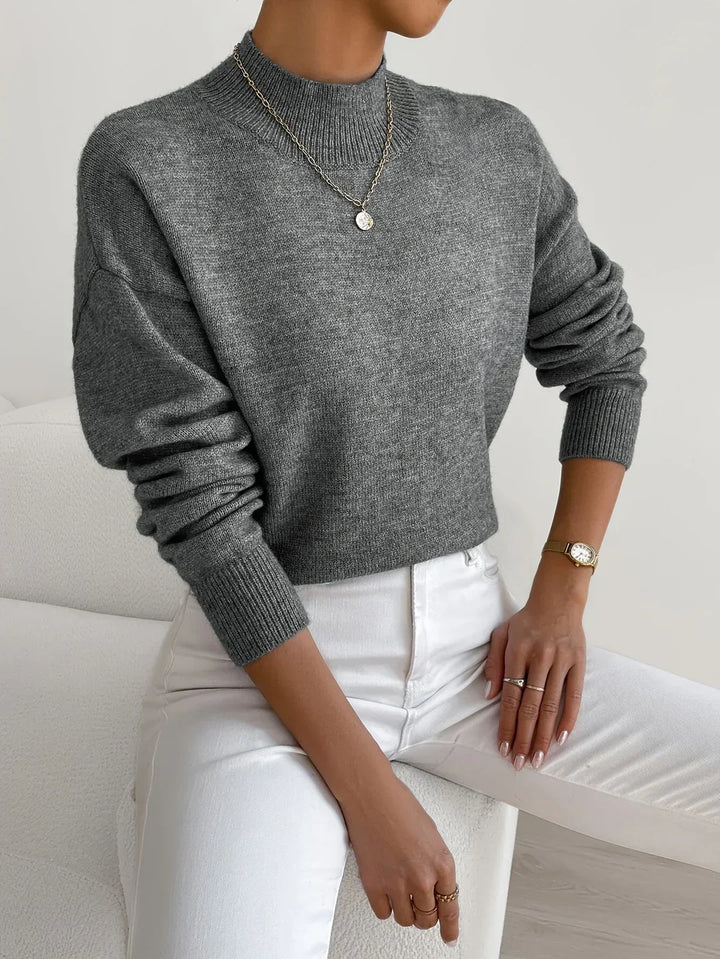 Laurel | Timeless High Neck Knit Turtleneck Sweater with Ribbed Cuffs
