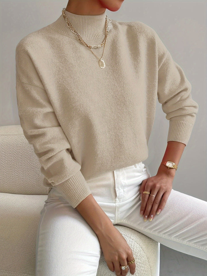 Laurel | Timeless High Neck Knit Turtleneck Sweater with Ribbed Cuffs