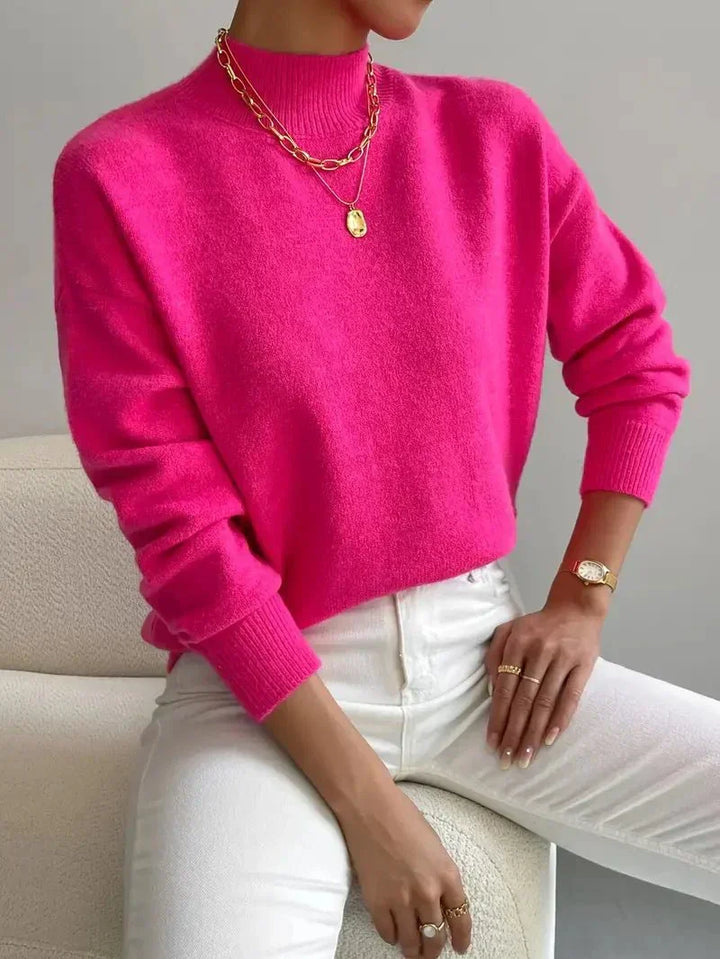 Laurel | Timeless High Neck Knit Turtleneck Sweater with Ribbed Cuffs