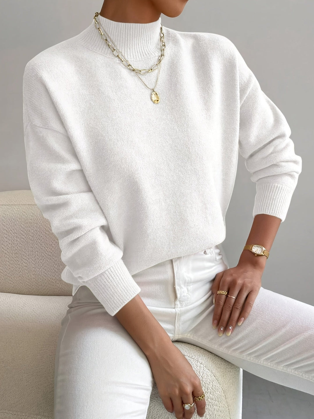 Laurel | Timeless High Neck Knit Turtleneck Sweater with Ribbed Cuffs