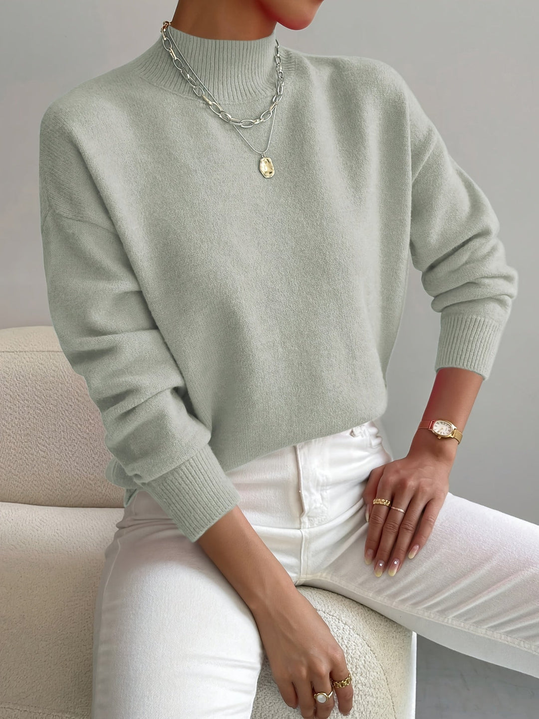 Laurel | Timeless High Neck Knit Turtleneck Sweater with Ribbed Cuffs
