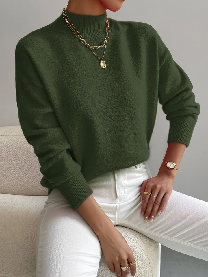 Laurel | Timeless High Neck Knit Turtleneck Sweater with Ribbed Cuffs
