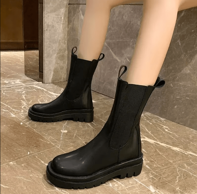 Cassidy | Bottines Chelsea intemporelles mi-mollet à semelle crantée épaisse