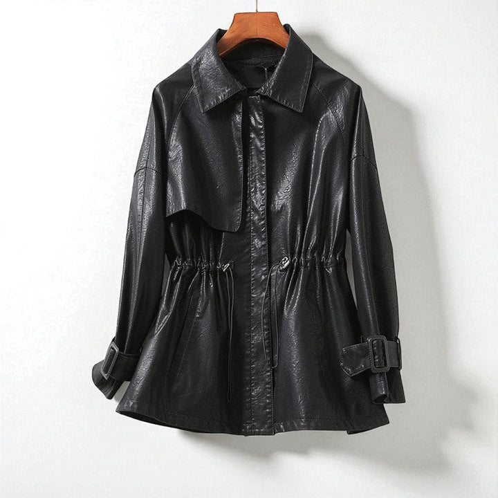 Veste en cuir en peau de mouton véritable, taille cintrée  