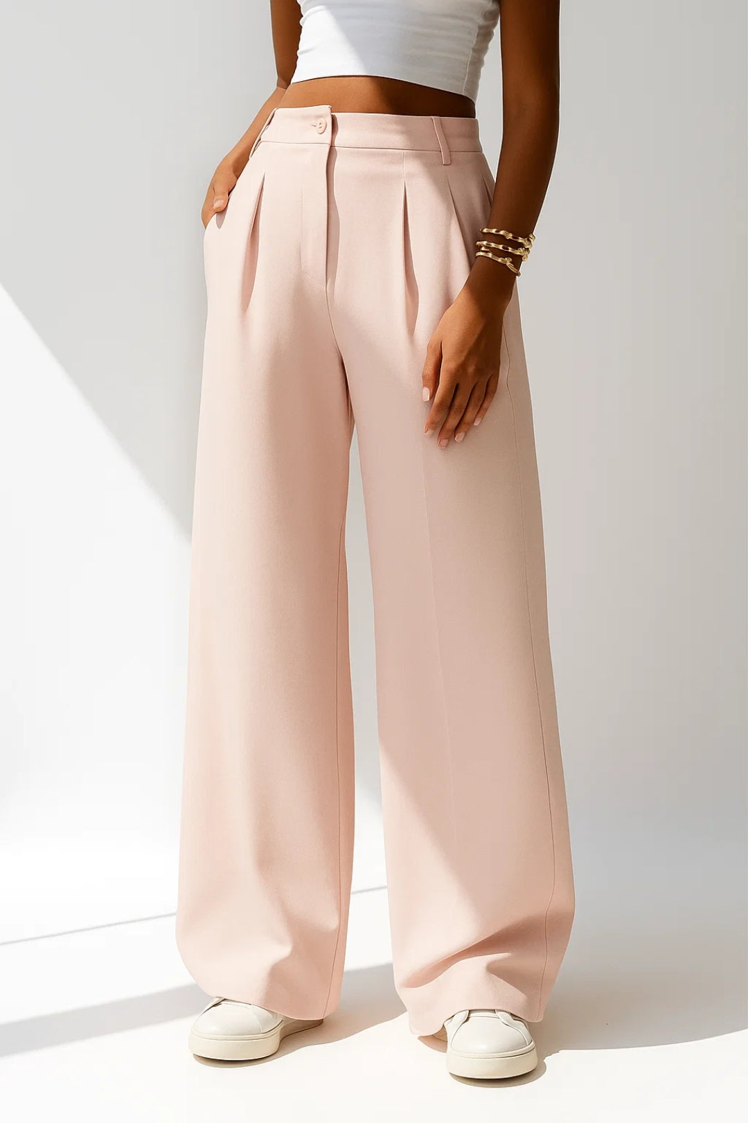 Bette | Pantalon raffiné taille haute à jambes larges avec plis sur le devant
