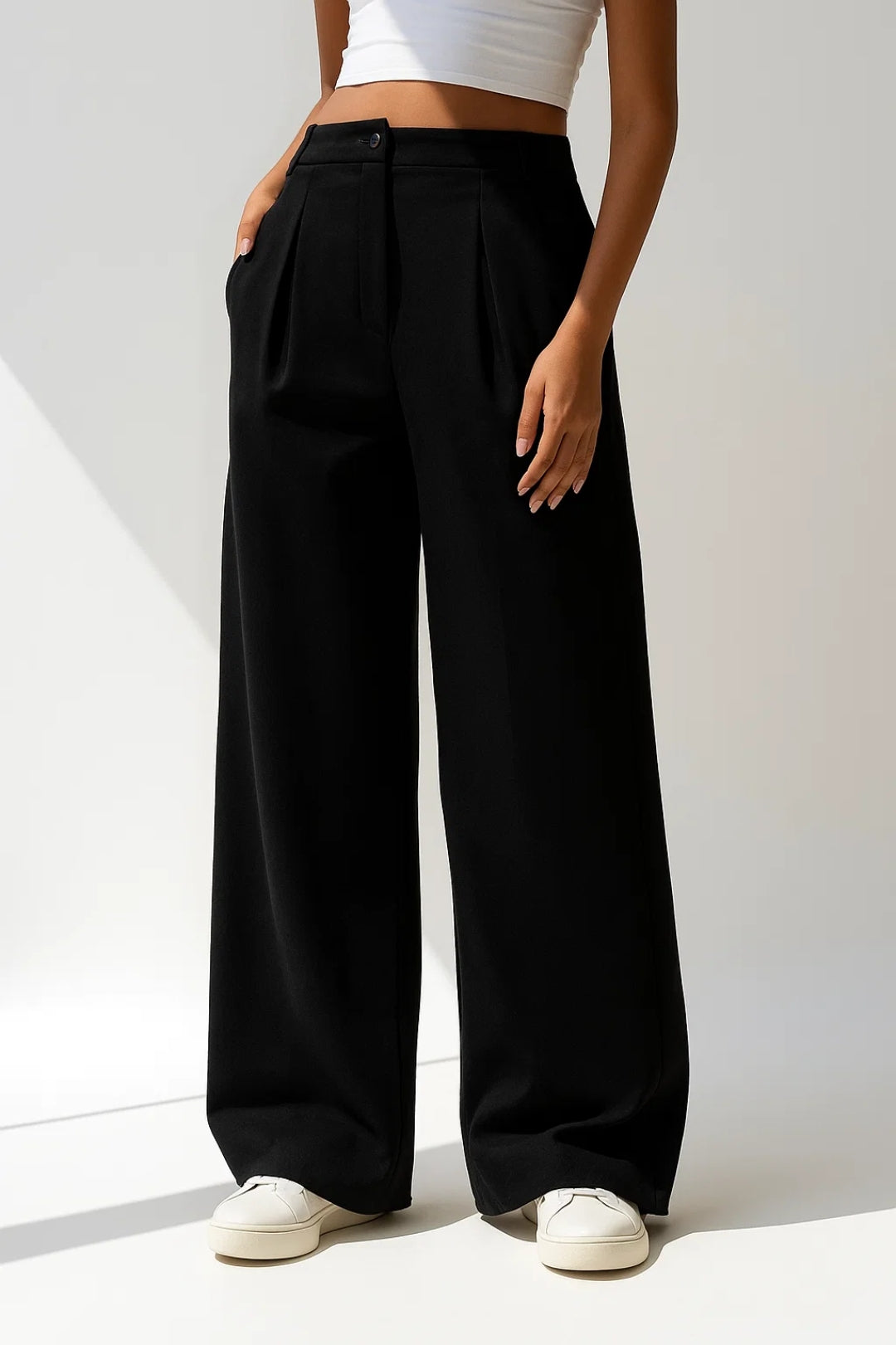 Bette | Pantalon raffiné taille haute à jambes larges avec plis sur le devant