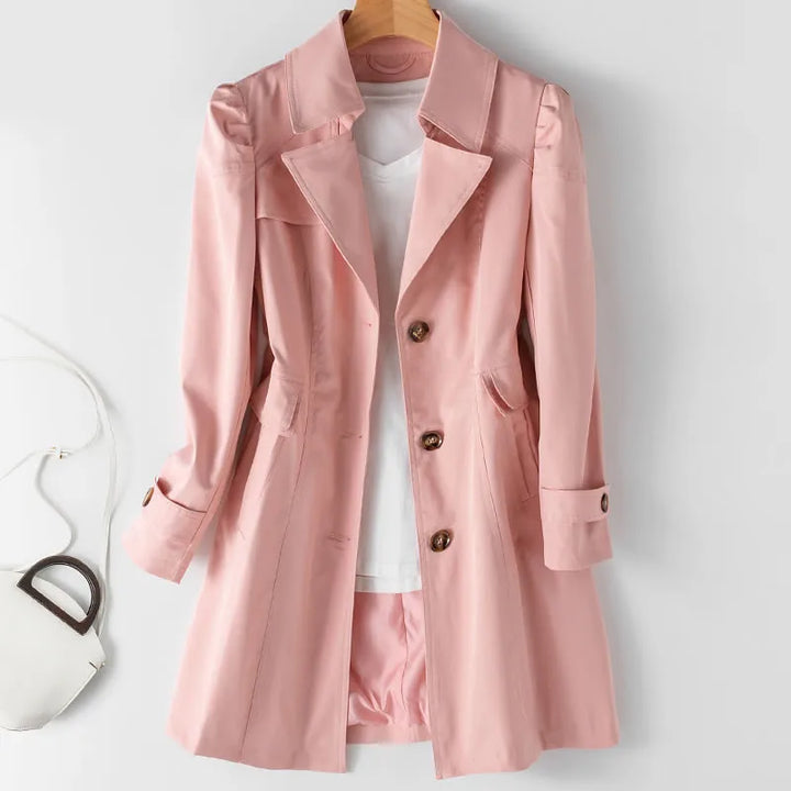 Trench Coat Cotton Blend Buttoned Lapel Outerwear