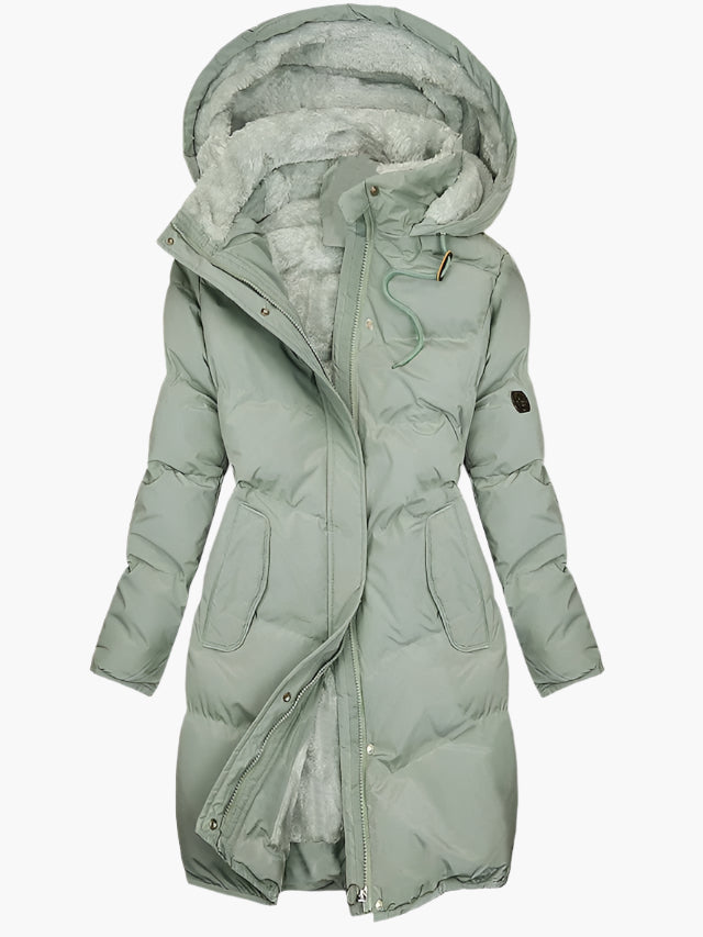 Zinaida | Elegant Long Coat with Faux Fur Hood and Soft Lined Interior