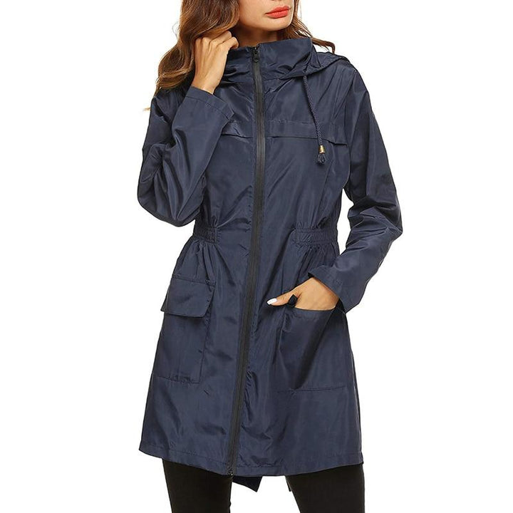 Women's Hooded Windbreaker Jacket Long Waterproof Rain Coat Utility Outerwear