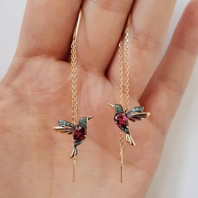 Boucles d’oreilles colibri avec émail et zircon
