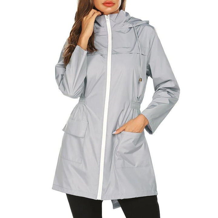 Women's Hooded Windbreaker Jacket Long Waterproof Rain Coat Utility Outerwear