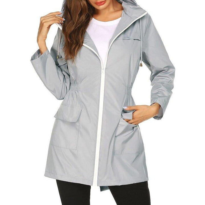 Women's Hooded Windbreaker Jacket Long Waterproof Rain Coat Utility Outerwear