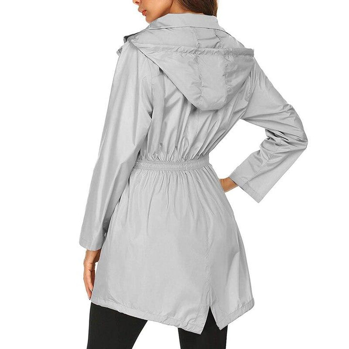 Women's Hooded Windbreaker Jacket Long Waterproof Rain Coat Utility Outerwear