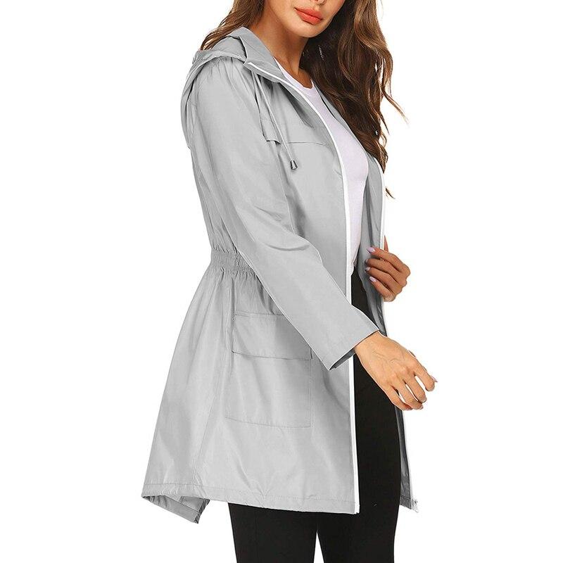 Women's Hooded Windbreaker Jacket Long Waterproof Rain Coat Utility Outerwear