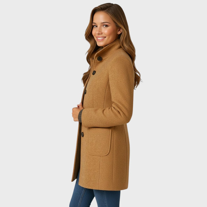 Adalyn | Timeless Long Wool-Blend Coat with Structured Collar and Button Closure