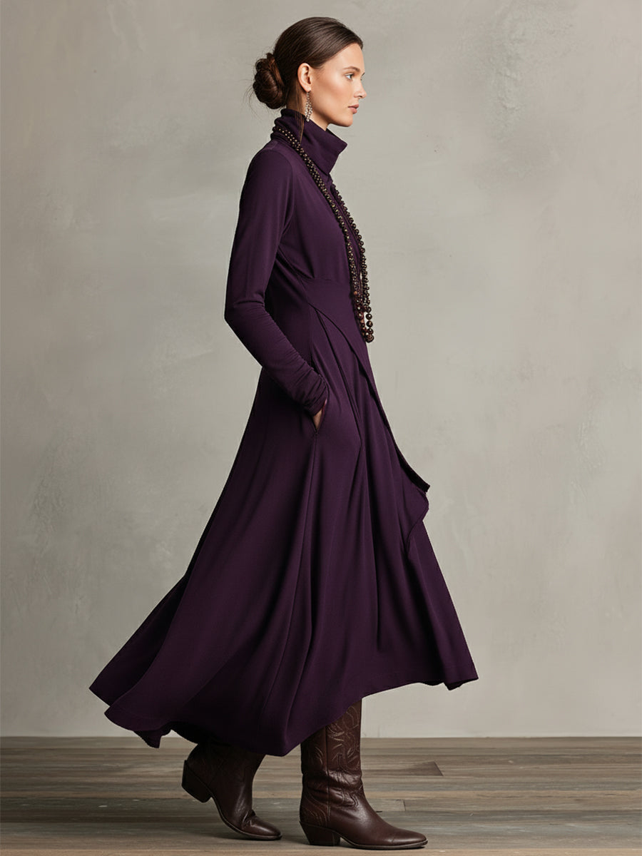 Natalia | Robe maxi tricotée asymétrique à col roulé
