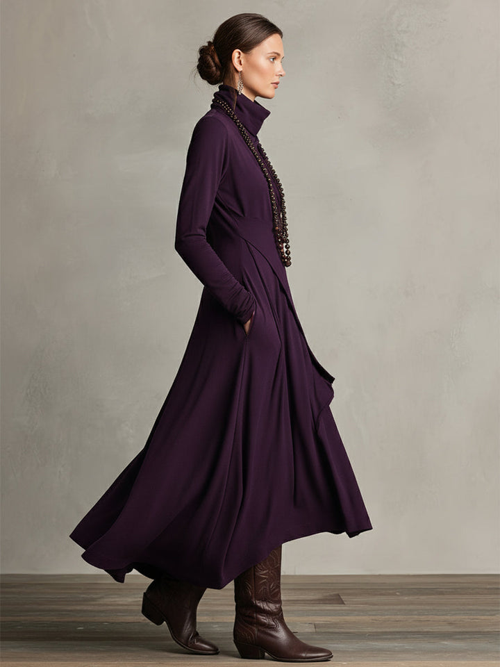 Natalia | Robe maxi tricotée asymétrique à col roulé