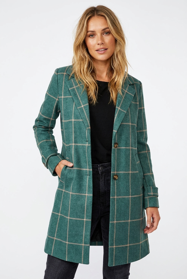 Guinevere | Refined Women's Trenchcoat with Windowpane Check and Notched Lapel