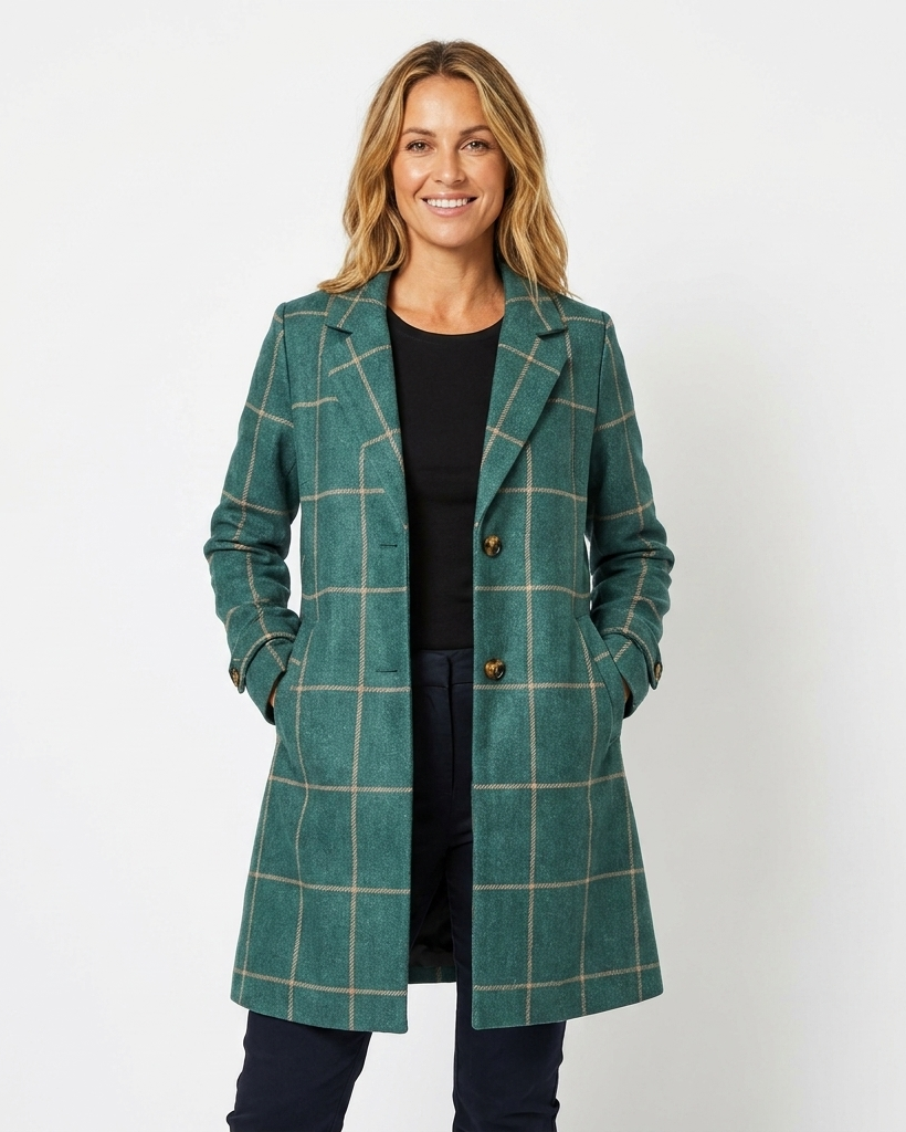 Guinevere | Refined Women's Trenchcoat with Windowpane Check and Notched Lapel