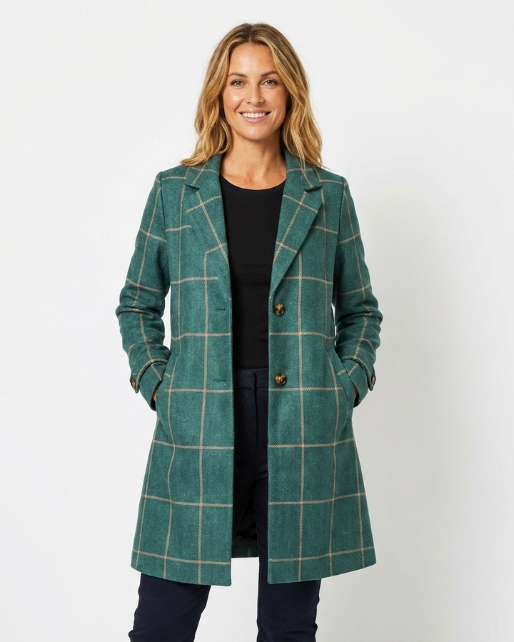 Guinevere | Refined Women's Trenchcoat with Windowpane Check and Notched Lapel