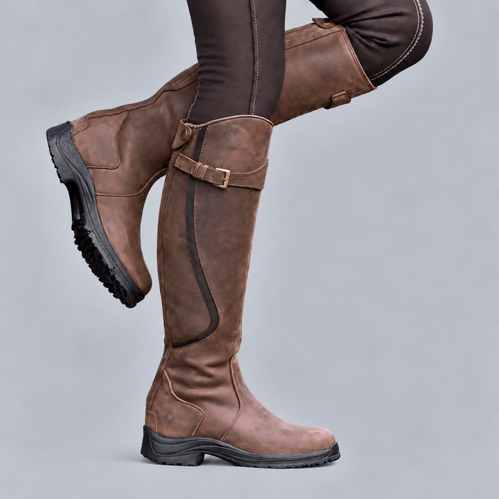 Ember | Ergonomic Leather Hiking Boots with Adjustable Buckle Strap and Rugged Sole