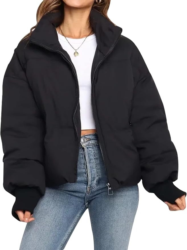 Honoria | Elegant Cropped Puffer Jacket with Ribbed Cuffs and Zip Closure
