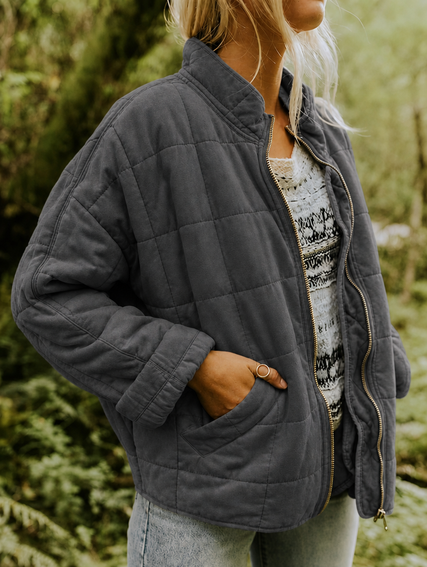 Ingrid | Veste matelassée structurée à col montant et fermeture zippée sur le devant