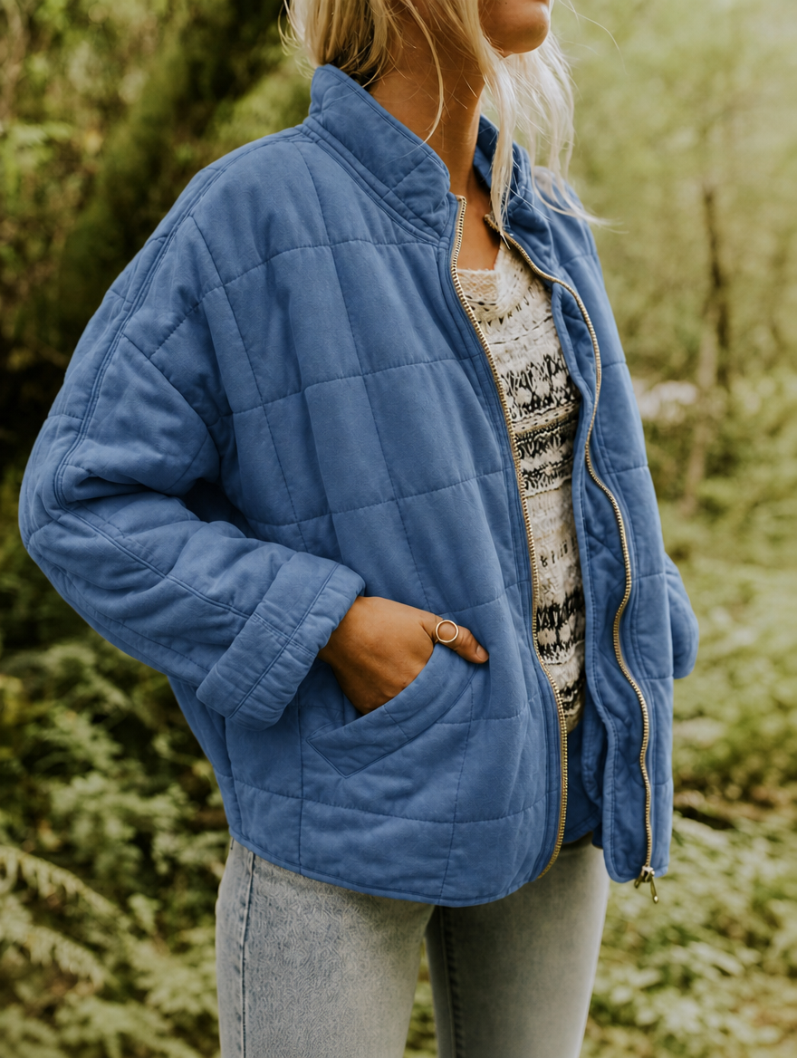 Ingrid | Veste matelassée structurée à col montant et fermeture zippée sur le devant