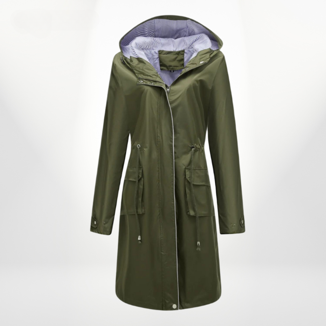 Freida | Veste de pluie pratique avec col à capuche et taille à cordon de serrage
