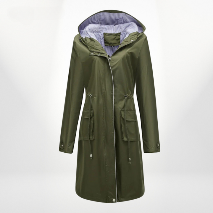Freida | Veste de pluie pratique avec col à capuche et taille à cordon de serrage