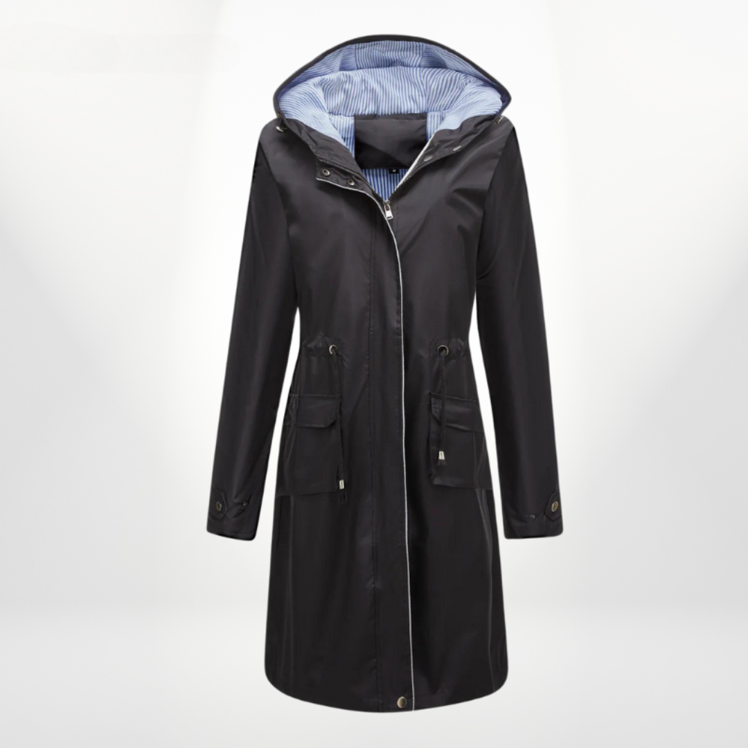 Freida | Veste de pluie pratique avec col à capuche et taille à cordon de serrage