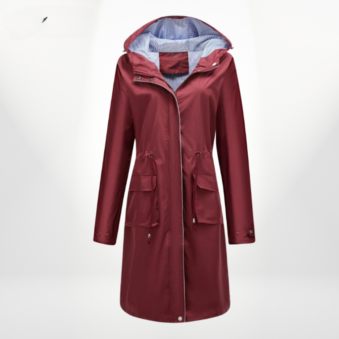 Freida | Veste de pluie pratique avec col à capuche et taille à cordon de serrage