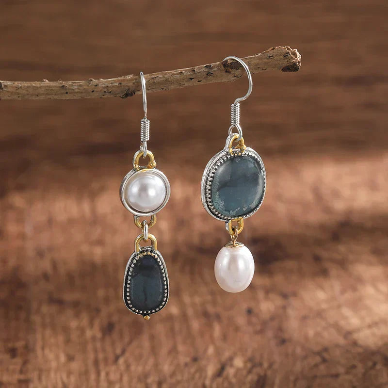 Boucles d’oreilles rétro en pierre naturelle bleue
